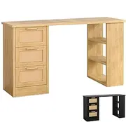 ALFORDSON Computer Office Desk with Rattan Decor Drawers & Open Shelves, Gaming Table for Home Work, Ergonomic Desktop PC Laptop Workstation for Study Writing Drawing, Wood