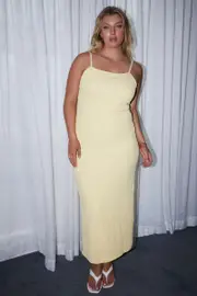 Yellow Textured Shoestring Strap Bodycon Dress