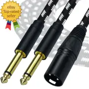 Dual 1/4 TS Mono to XLR Male Y Splitter Cable, 3.3 Feet Stereo L/R Quarter Inch