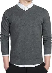 [Gsywaipei] Men's V Neck Knitted Sweater Solid Color Male Long Sleeve Pullover Knit Casual Business Wool Knits Sweaters