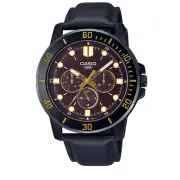Casio Watch Men 43mm Analog Black Leather Band Subdial Day, Date Water Resistant