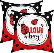 Cute Ladybug Pillow Covers for Couch Sofa Bed Kawaii Wild Animals Pillow Covers Cartoon Ladybugs Pillowcase Cushion Case Polka Dot Geometric Outdoor Pillow Covers 20"x20",Set of 2