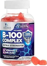 B Complex Gummies Extra Strength Vitamin B Gummy - Tasty Raspberry Vitamins with Niacin, B6, Folic Acid, B12 and Biotin - Best Energy Support and Immune Support for Women and Men - 60 Gummies