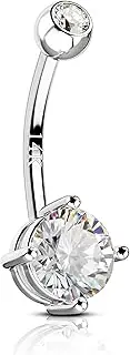 [COCHARM] 14K Real Gold Belly Button Rings for Women Nickel Free Navel Piercing jewellery Cute 14k Solid Gold Clear CZ Belly Bar