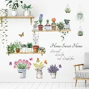 DECOWALL DSL-8055 Flower Pots Wall Decals Wall Stickers Bedroom Living décor Art Plants Removable murals Peel Stick Green Nursery Home DIY Leaves Kids Leaf Potted Vinyl Classroom Decoration Garden