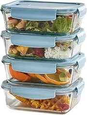 4-Packs, 1040ML Glass Meal Prep Containers with Snap Locking Lids Glass Food Containers,Airtight Lunch Container,Microwave, Oven, Freezer and Dishwasher