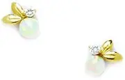 [JewelryWeb] 14k Yellow Gold White 4x4mm Simulated Opal and CZ Fancy Screw Back Earrings 6x7mm Stud Earring for Women