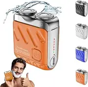 Mini Small Steel Cannon Rotary Dual Ring Electric Razor, Portable Rotary Dual Ring Electric Shaver, Waterproof Electric, with High-Speed Motor, Easy Cleaning, for Home and Travel (Orange)