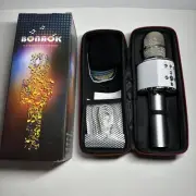 NEW-Bonaok Wireless Bluetooth Karaoke Microphone Portable Speaker White USB