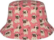[SAAKE] Funny Cartoon Pug Puppy Dog Print Unisex Bucket Hat Twill Fabric Sun Protection Stylish for All Seasons Bucket Hats Black, Black, One Size