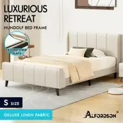 ALFORDSON Bed Frame Single Size Tufted Headboard Base Beige Fabric HUNDOLF