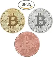 Bitcoin Coins, Gold, Silver, and Bronze Physical Blockchain Cryptocurrency in Protective Collectable Gift Case (Set of 3)