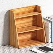 Desktop Organizer Rack, Desktop Bookcase, Office Desk Storage Shelf, Wood Bookshelf, Wooden Bookshelve AA53 (Wood, 40X16.5X33CM)