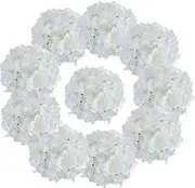 AVIVIHO 20pcs White Hydrangea Artificial Flowers Fake Hydrangea Flowers Heads White Full Hydrangea Flowers with Stems for Wedding Home Party Shop Baby Shower Decoration