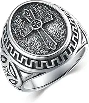 [SELKAT] 925 Sterling Silver Gothic Cross Rings Vintage Christian Jesus Prayer Cool Punk Gothic Rings Fashion Jewelry Gifts for Men Women