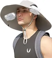 [Fiunkes] Mens Sun Hat with Fan, Solar+USB Dual Power Supply, Wide Brim Bucket Hat UV Protection Beach Hat Cooling Garden Hat, Great for Outdoor Travel, Mountaineering, Gardening, Fishing