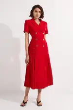 Pleated Tailored Midi Blazer Dress