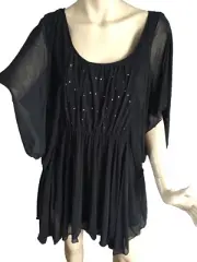 BNWT Womens Sz 14 Autograph Black Sequin Bodice Batwing Sleeve Tunic RRP $70