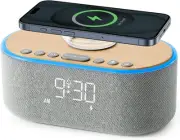 uscce Alarm Clock Bluetooth FM Radio: 10W Stereo Sound Gray - White Digits