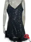 Fashion Nova Elle Mini Dress Women Plus 1x Black Sequins Feathers Sparkly Club