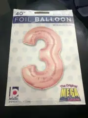 40" Number 3 - Rose Gold Megaloon Foil Mylar Balloon Pack of 1 by Betallic New!!