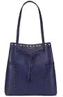 NWT Authentic TORY BURCH Block-T Brogue Leather Drawstring Tote ROYAL NAVY $450