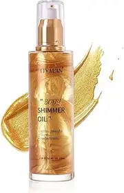 Liyalan Shimmer Body Oil 5 Color Gold 3.38 Fl Oz Face Glow Pearl Highlighter Illuminator Body Makeup Shine Glitter Gold Liquid Taning