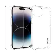 For Iphone 15 Transparent Tpu Shockproof Phone Case With Glass Film