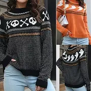 Women's Pullover Casual Monster Chunky Crew Neck Knitted Long Sleeve Regular Tops Knit Christmas Daily Holiday Black White Fall Winter