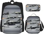 Aircraft Fighter Jets Backpack With Lunch Box And Pencil Case 3 In,Kawaii Backpacks With Lunch Bag Matching Combo