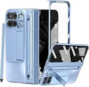 for Google Pixel 9 Pro Fold Case with Black Stylus & Pen Holder, Case for Google Pixel 9 Pro with Hinge Protector Screen Protector Kickstand Protective (Blue)