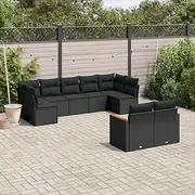 Garden Sofa Set 9 Piece Black Poly Rattan Outdoor Conversation Seating, Chairs for Patio, Deck & Balcony with Washable Cover, Small Space Furniture