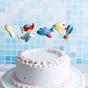 Unimall Pack of 6 Aeroplane Cake Toppers 2D Hot Air Balloons Cake Picks Baby Shower Boys Girls Birthday Party Cake Decorations Accessories