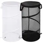 2 Pack Large Collapsible Laundry Basket with Lid Foldable Mesh Pop Up Hamper ...