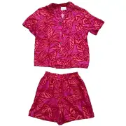 GOA Beachwear Japna Rayon Linen Tropical Leaf Sz Small Short Top Button Set NWT