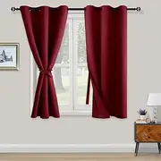 XWZO Blackout Curtains Window Drapes for Bedroom Living Room with Tieback and Gromment Thermal Insulated Energy Saving Room Darkening Noise Reduction, Set of 2 Pannels, W117cm x D137cm, Burgundy.