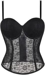 [SWEPER] Women'S Bustier Corset Top - Women Overbust Corset Lace Corset Gothic Adjustable Straps Lingerie Waist And Body Shaper Bustier