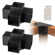Pergola Bracket Kit 152x152mm, 2pcs 4-Way Heavy Duty Corner Bracket Woodworks DIY Post Base Kit, Easy Installation Wooden Beams for Gazebos, Patio Pergolas, Log Cabin Outdoor Pergola