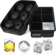 Ice Cube Tray, Large Square Ice Tray and Sphere Ice Ball Maker with Lid Black