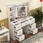 LED Vanity Desk Makeup Dressing Table Set With Lighted Mirror & Storage Drawers