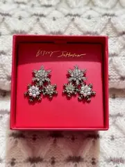 Betsey Johnson Two Tone Snowflake Cluster Stud Drop Earrings NIB-No Lid