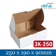 100x Mailing Box 250 x 190 x 90mm Diecut White for 3kg Large Satchel B13