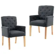 vidaXL 2x Dining Chairs with Armrests Grey Fabric Home Kitchen Dinner Seating