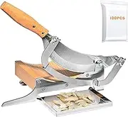 Manual Chinese Medicine Stainless Steel Radiused Bil Slicer Beef Jerky Meat Cutting Machine, Adjustable Thickness Baffle Wooden Base with Tray Cutter Sharpener and 100pcs ziplock Bags