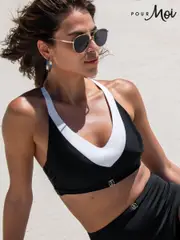 Pour Moi Black Padded Halterneck Fifth Avenue Longline Bikini Top (N68652) | $88