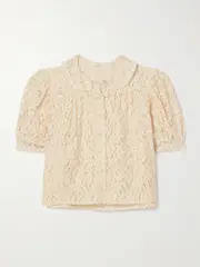 [DÔEN] DÔEN - Lenore Crochet-trimmed Corded Lace Top - Ecru - medium medium Ecru