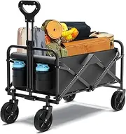Fohouse Collapsible Folding Wagon, Portable Large Capacity Heavy Duty Wagon Cart with Wheels, Utility Grocery Wagon for Outdoor Use