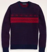 Brooks Brothers 3XLT Fair Isle Wool Sweater pullover Big and Tall Burgundy navy