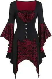 [FEOYA] Gothic Dresses for Women Medieval Renaissance Costumes Plus Size Halloween Vampire Witch Dress Fairy Steampunk Clothes