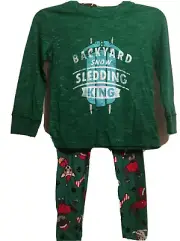 Cat&Jack Christmas Shirt”Eat My Snow”Sledding King&Dog Print Leggings Toddler4-5